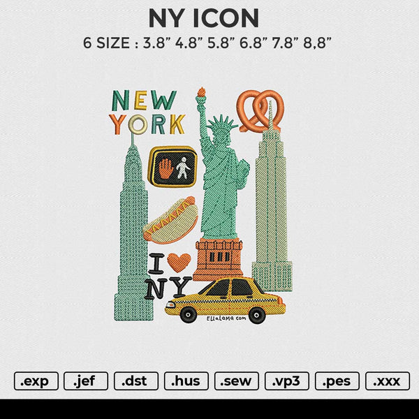 NY icon Embroidery File 6 size