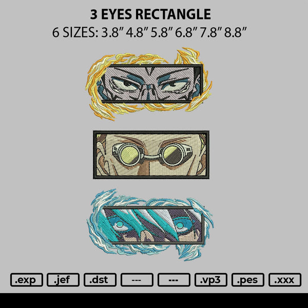 3 Eyes Rectangle Embroidery File 6 sizes