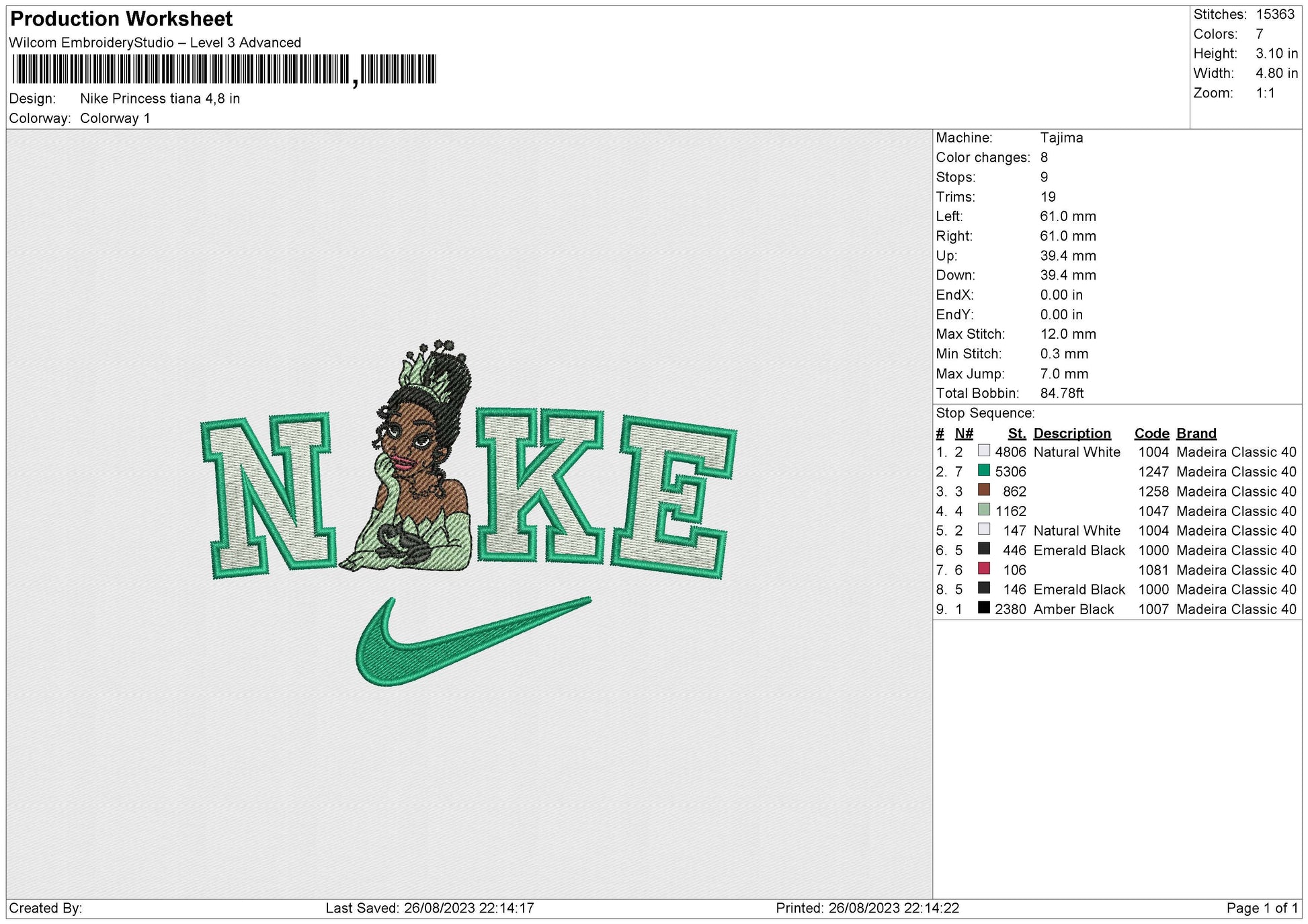 Nike Princess Tiana Embroidery File 6 size – embrostudio
