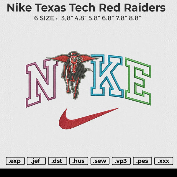 Nike Texas Tech Red Raiders Embroidery File 6 size