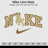 Nike lion nala Embroidery File 6 size