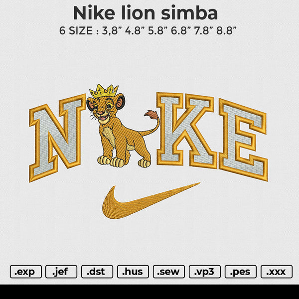 Nike lion simba Embroidery File 6 size