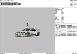 White Car Gtr Embroidery File 6 sizes