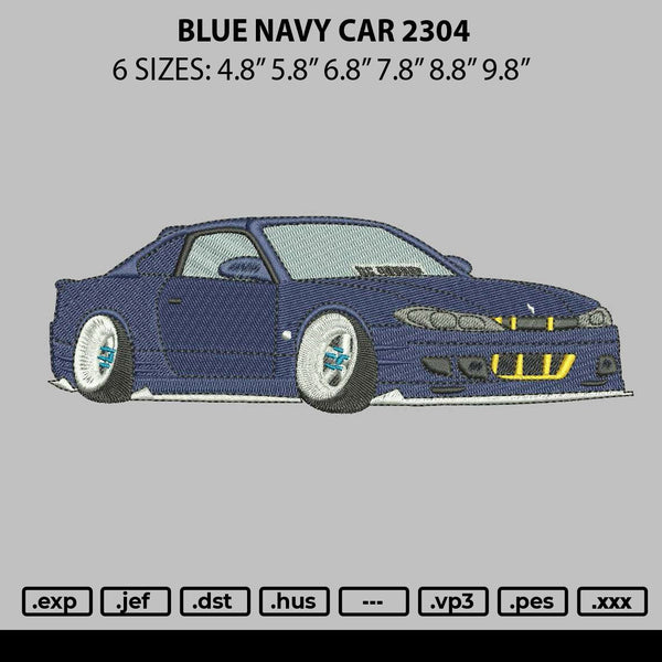 Blue Navy Car 2304 Embroidery File 6 sizes