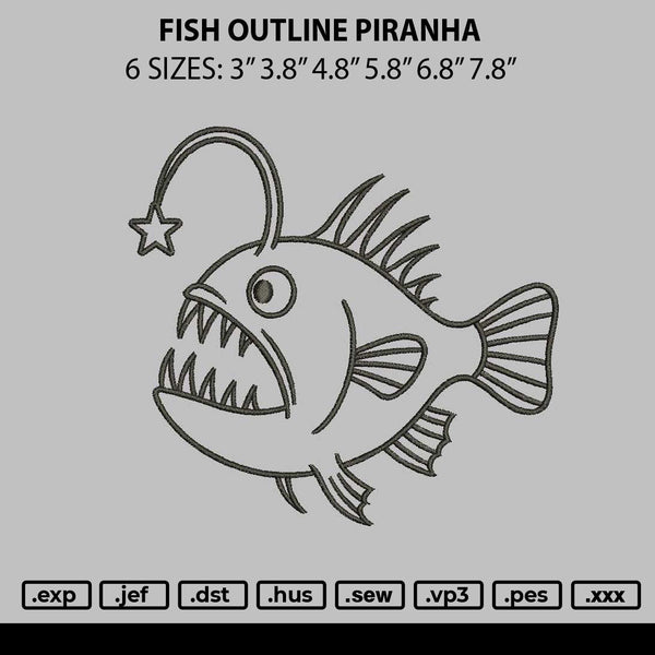 Fish Outline Piranha Embroidery File 6 sizes
