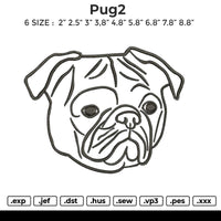 PUG2 Embroidery File 6 size