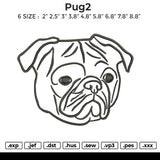 PUG2 Embroidery File 6 size