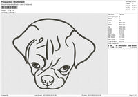 Pug Embroidery File 6 size