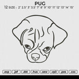 Pug Embroidery File 6 size