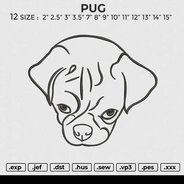 Pug Embroidery File 6 size