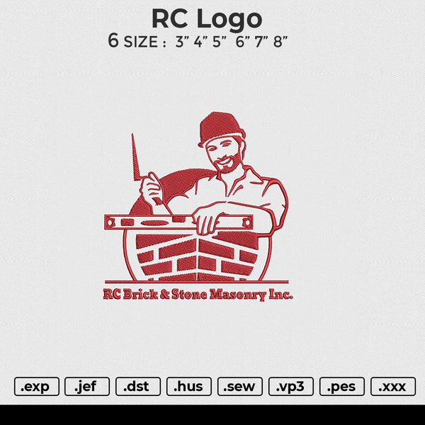 RC logo Embroidery File 4 size