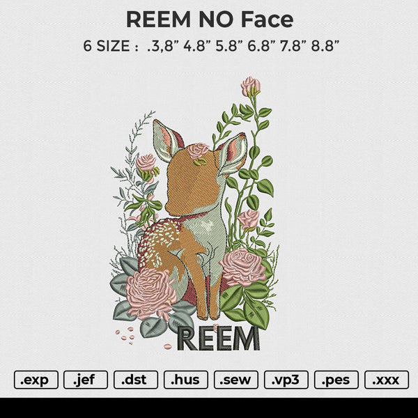 REEM no face Embroidery File 6 size