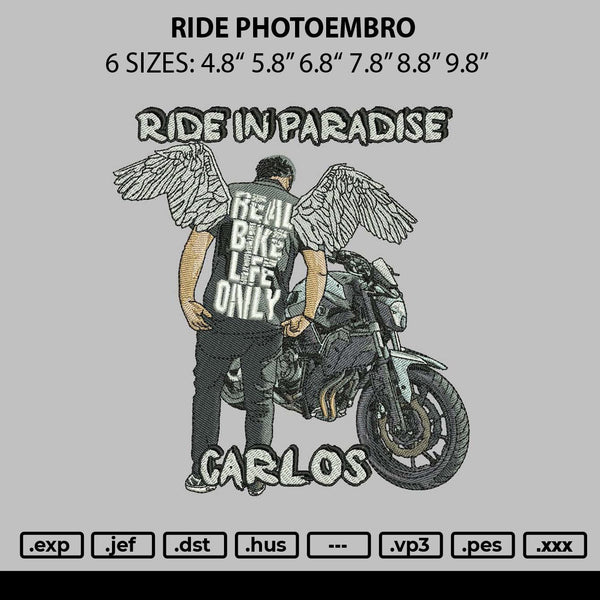 Ride Photoembro Embroidery File 6 sizes
