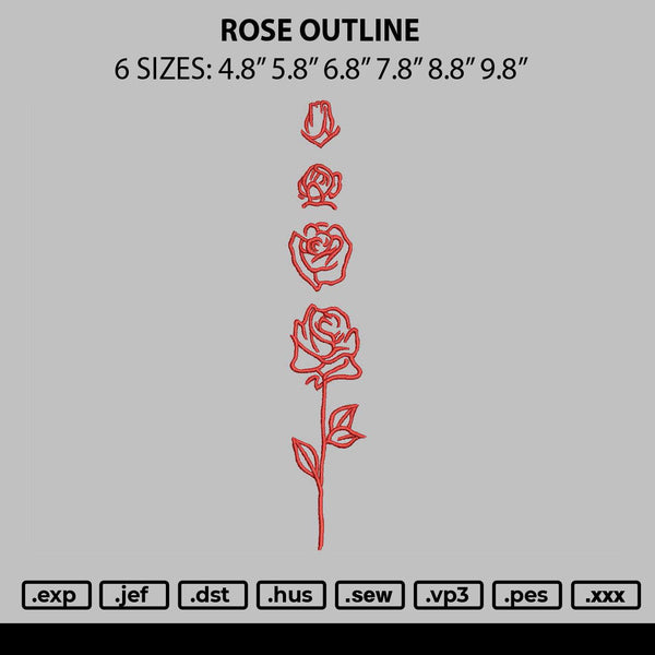 Rose Outline Embroidery File 6 sizes