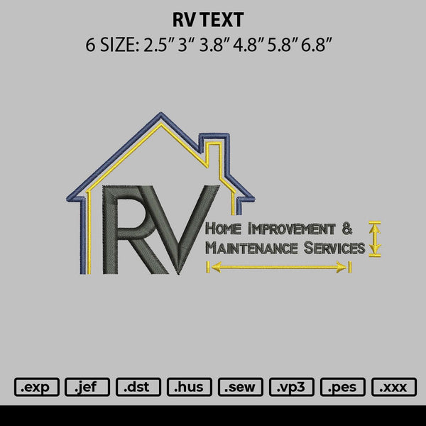 Rv Text Embroidery File 6 sizes