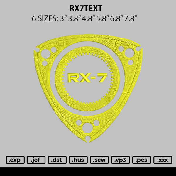 Rx7text Embroidery File 6 sizes