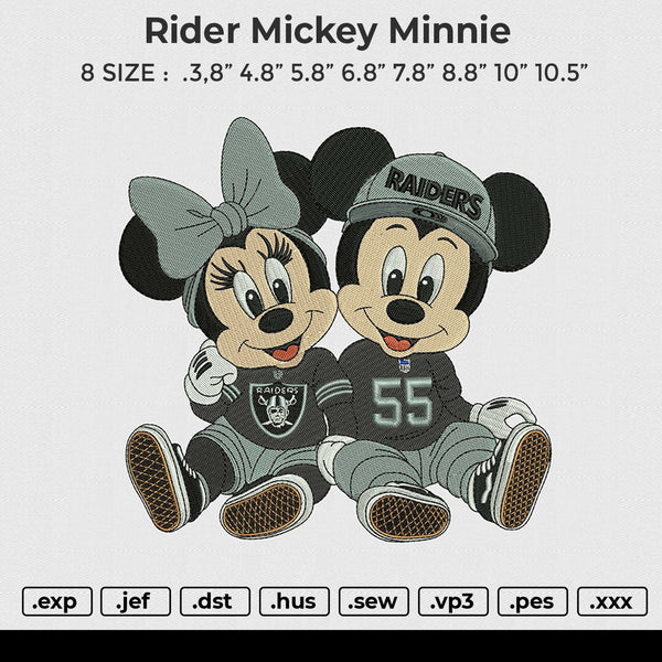 Rider Mickey Minnie Embroidery File 6 size
