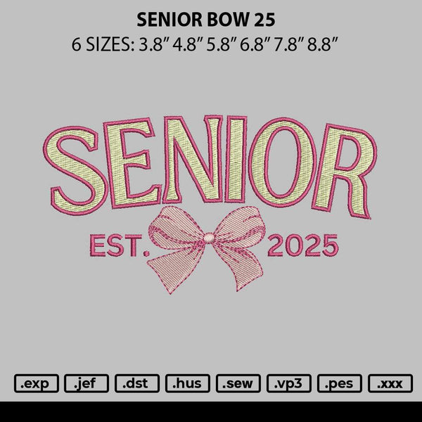 Senior Bow 25 Embroidery File 6 sizes