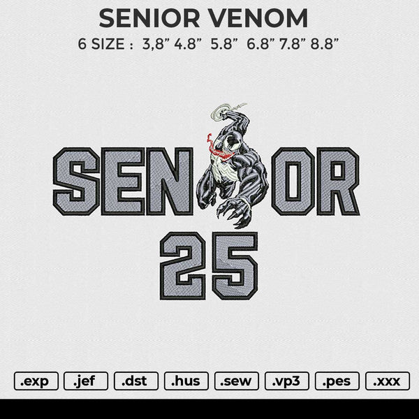 SENIOR VENOM Embroidery File 6 size