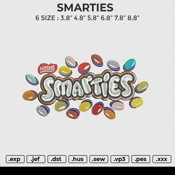 SMARTIES Embroidery File 6 size