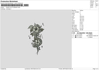 SNAKE ON FLOWERS Embroidery File 6 size