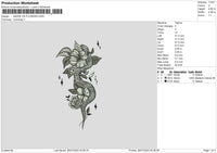 SNAKE ON FLOWERS Embroidery File 6 size