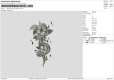 SNAKE ON FLOWERS Embroidery File 6 size