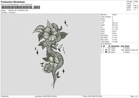 SNAKE ON FLOWERS Embroidery File 6 size