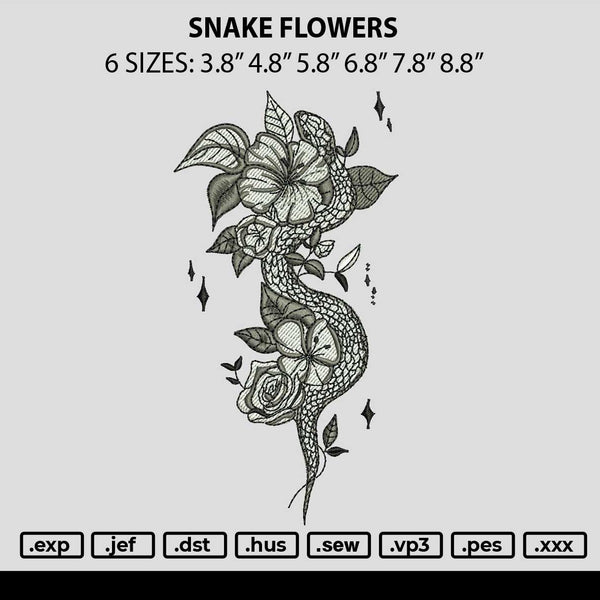 SNAKE ON FLOWERS Embroidery File 6 size