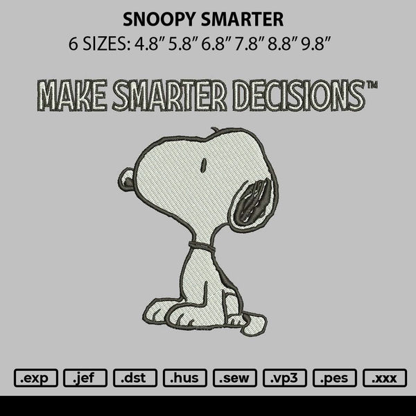 Snoopy Smarter Embroidery File 6 sizes