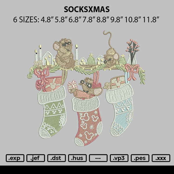 Socksxmas Embroidery File 8 sizes