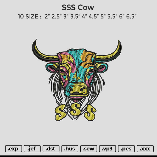 SSS Cow Embroidery File 6 size