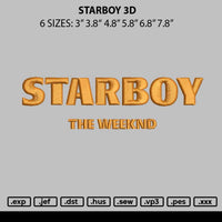 Starboy 3d Embroidery File 6 sizes