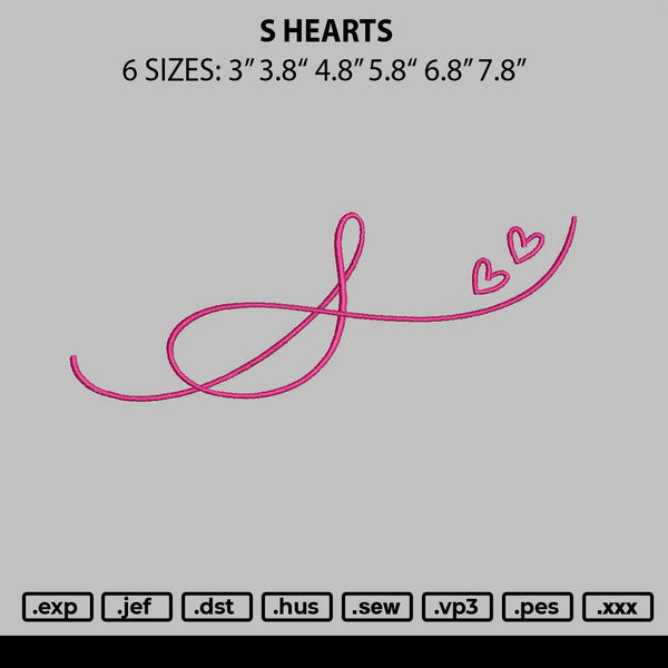 S Hearts Embroidery File 6 sizes