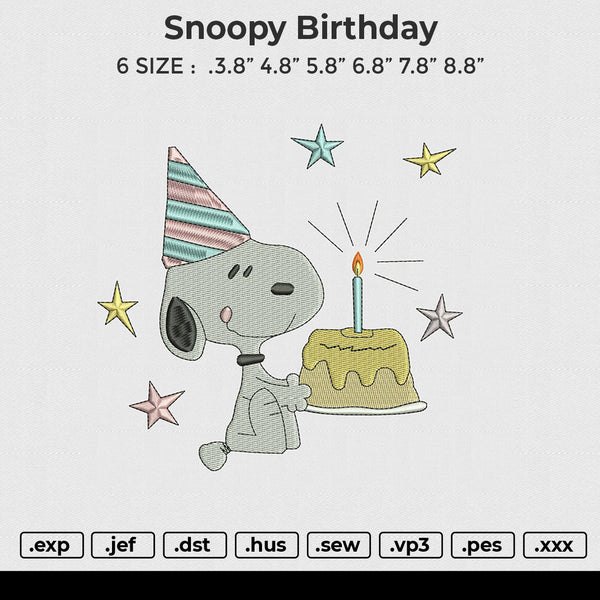 Snoopy Birthday  Embroidery File 6 size