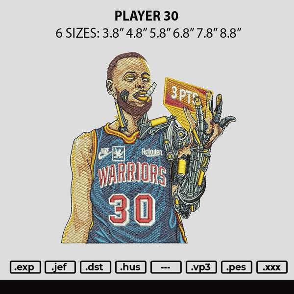 Player 30 Embroidery File 6 sizes