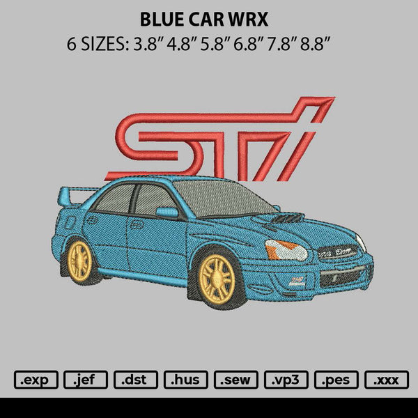 Blue Car Wrx Embroidery File 6 sizes