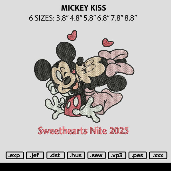 Mickey Kiss Embroidery File 6 sizes
