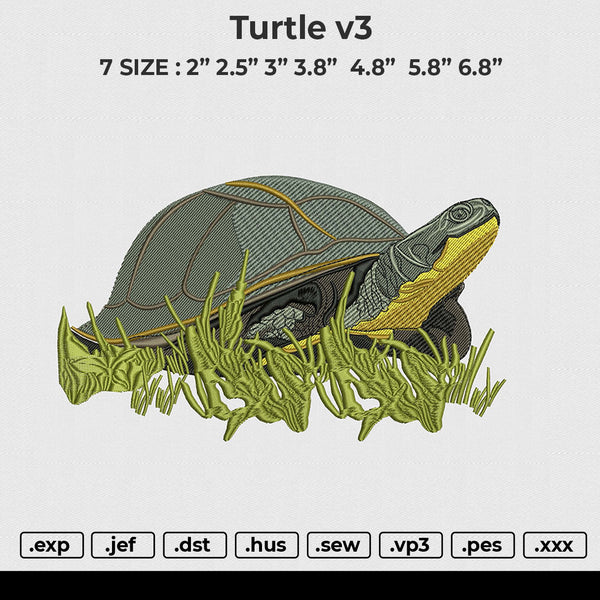 Turtle v3 Embroidery File 6 size