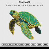 TurtleV4 Embroidery File 6 size