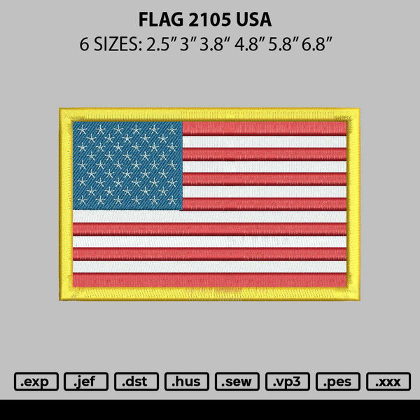 Flag 2105 Usa Embroidery File 6 sizes