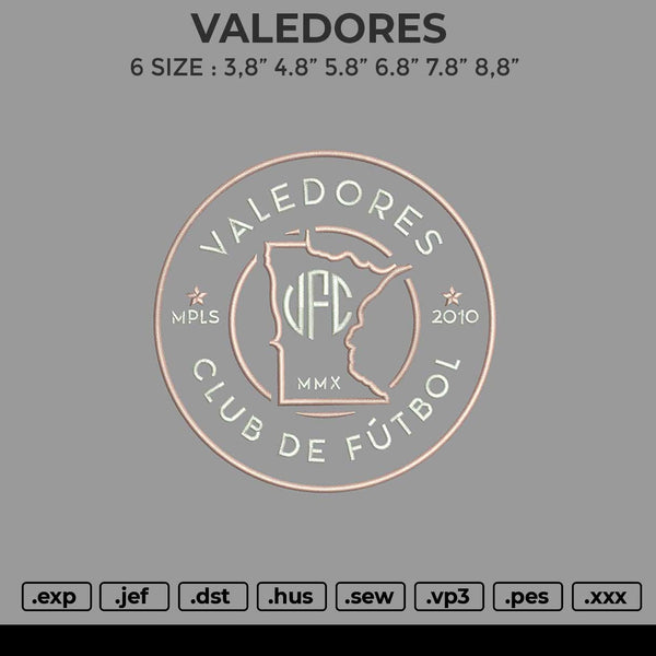 VALEDORES Embroidery File 6 size