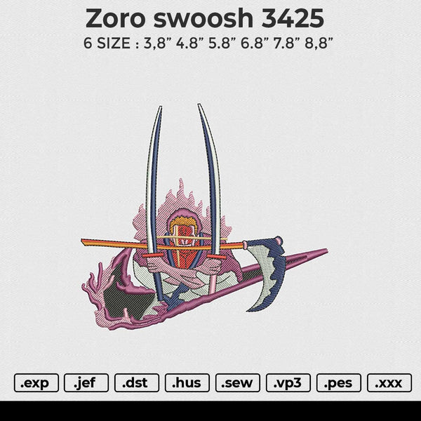Zoro swoosh 3425 Embroidery File 6 size
