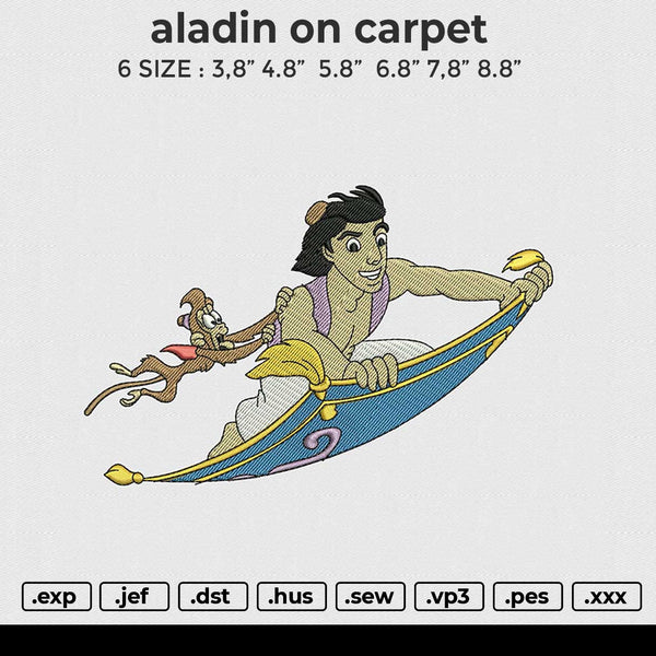 Aladin on Carpet Embroidery File 6 size