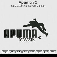 Apuma v2 Embroidery File 6 size