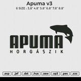 Apuma v3 Embroidery File 6 size