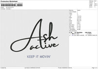 Ash Active Embroidery File 6 size