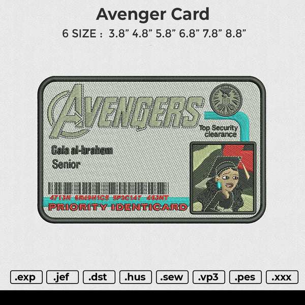 Avenger Card Embroidery File 6 size