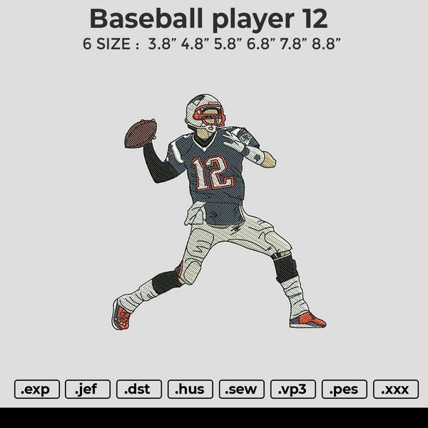 Baseball player 12 Embroidery File 6 size