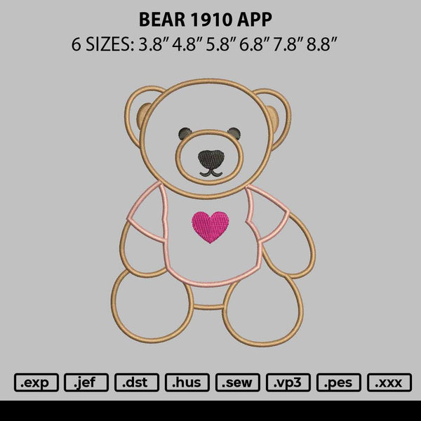 Bear 1910 App Embroidery File 6 sizes